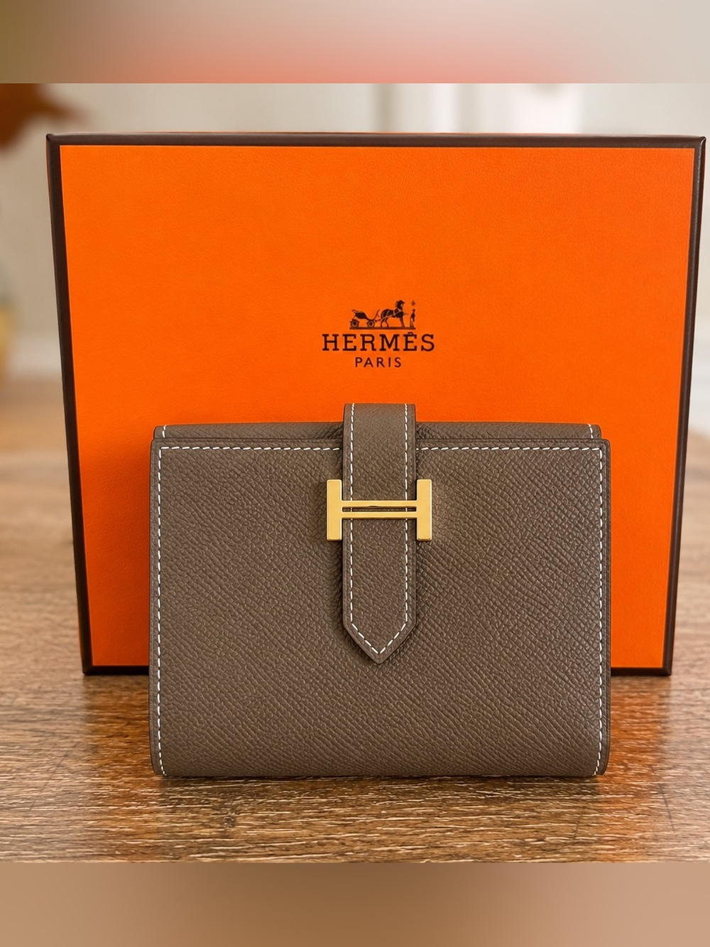 Hermes Bearn Combine Tri-Fold Wallet in Etoupe – New in Box